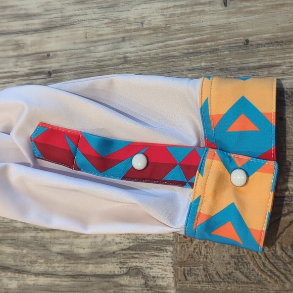 RANCH DRESS'N Fallon Taylor "Atoka" white/blue Performance rodeo shirt sz L NWT - Picture 10 of 11